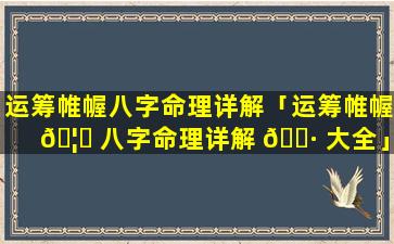 运筹帷幄八字命理详解「运筹帷幄 🦉 八字命理详解 🌷 大全」